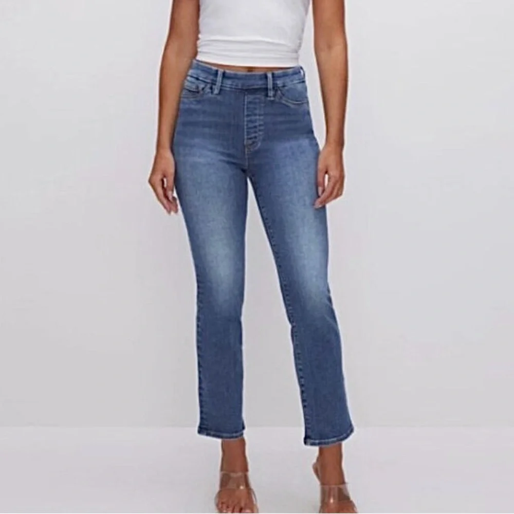 NWT Good American Power Stretch Pull-on Straight Jeans - Picture 1 of 9